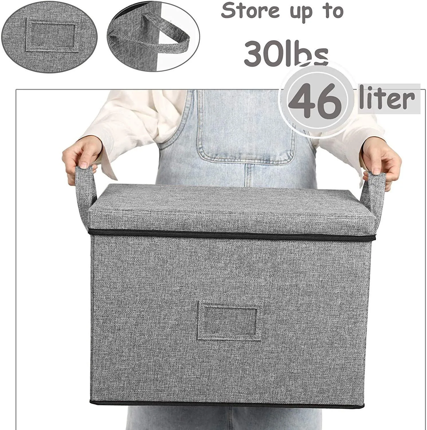 DOUBLE R BAGS Large-Capacity Foldable Storage Bin Box with Lid Cover and Handle (Grey)(Strg-4G1)