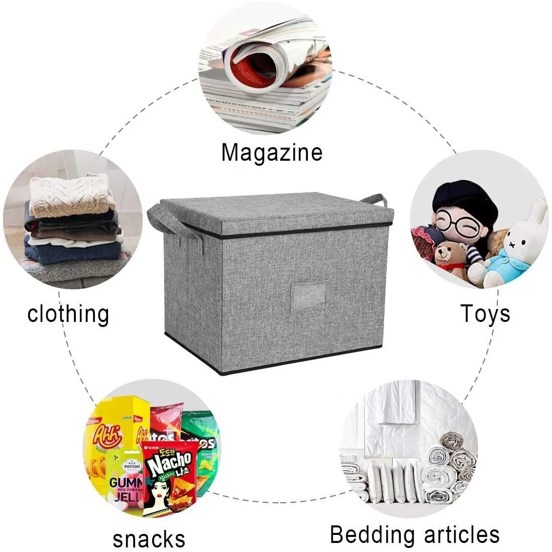 DOUBLE R BAGS Large-Capacity Foldable Storage Bin Box with Lid Cover and Handle (Grey)(Strg-4G1)
