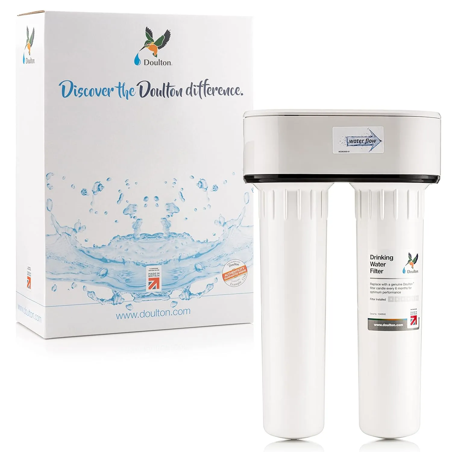 Doulton ¦ Duo Under Sink Filter System ¦ ⅜ Push Fit ¦ 10" UltraCarb Short Thread Element BSP Mount 9501 with Limescale Reduction Treatment Cartridge 9A04 ¦ Superb Taste Drinking Water Filter ¦ White