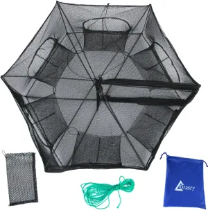 Drasry Black Fishing Bait Trap Foldable Fish Net for Minnow Crab Crayfish Crawdad Shrimp Trap Cast Net Dip Cage Collapsible Easy Use 4 6 Hole Fishing Accessories