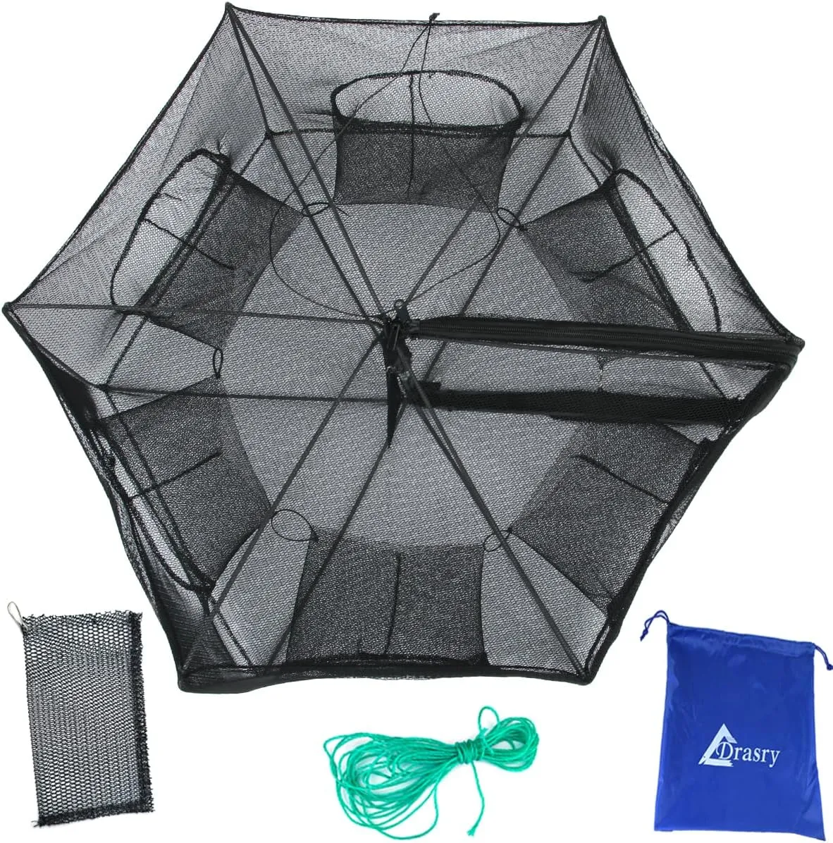 Drasry Black Fishing Bait Trap Foldable Fish Net for Minnow Crab Crayfish Crawdad Shrimp Trap Cast Net Dip Cage Collapsible Easy Use 4 6 Hole Fishing Accessories