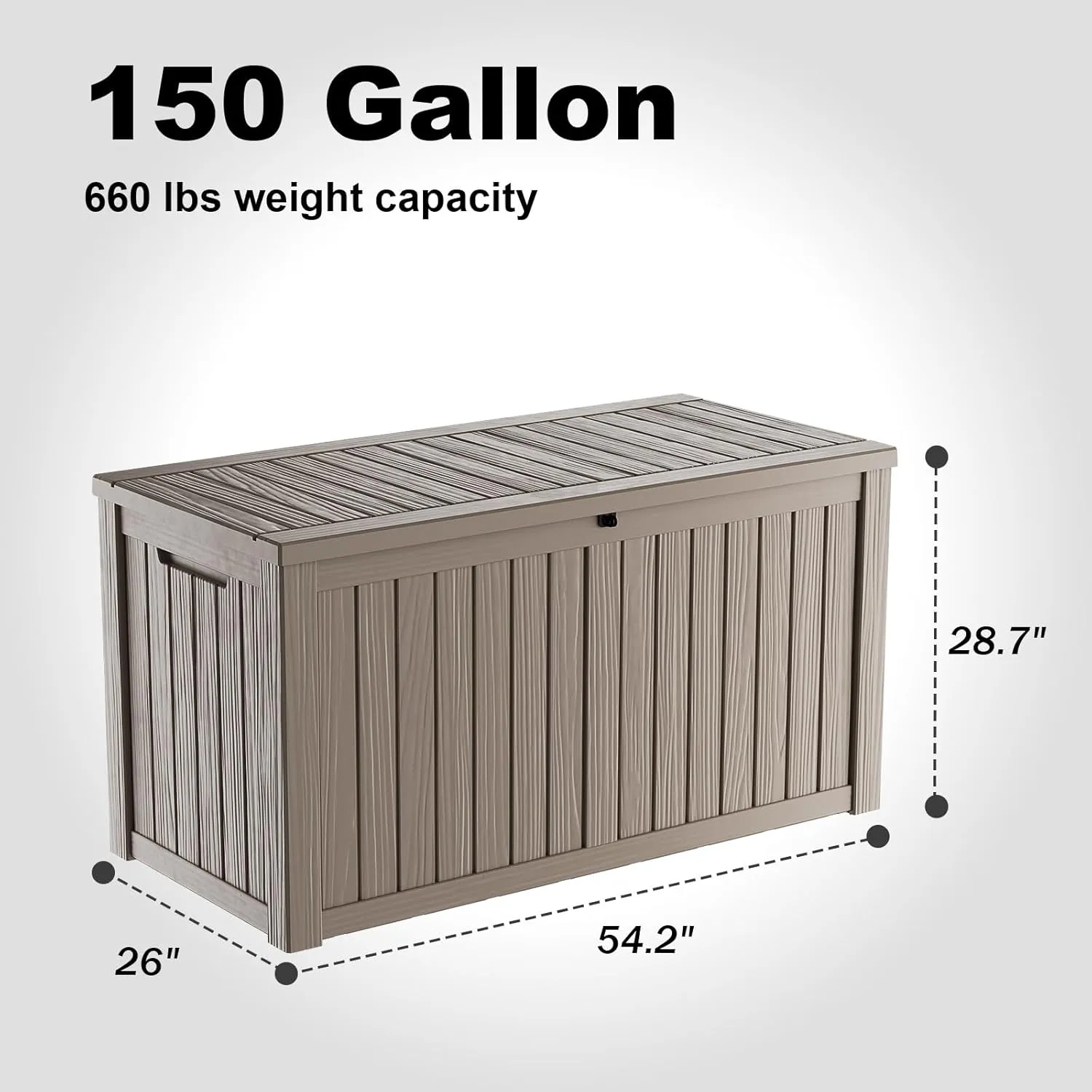 DRATO 150 Gallon Outdoor Storage Box, Large Waterproof Deck Box, Lockable Resin Storage Container with Reinforced Support for Patio Cushions, Garden Tools, UV-Resistant Outdoor Chest（Black）