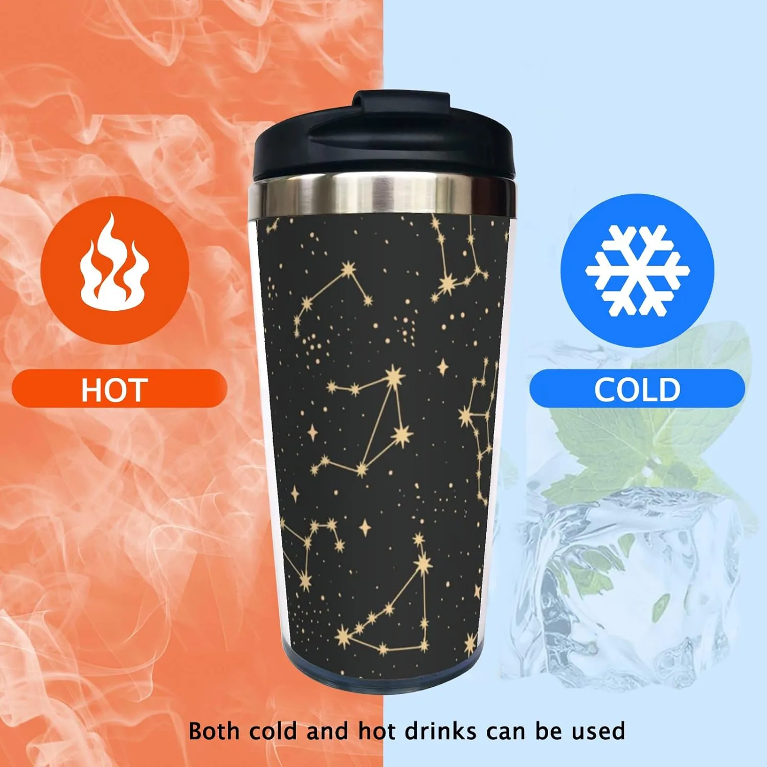 Drawing of The Constellations 13OZ Coffee Cup,With Lid Stainless Steel Insulated Tumbler Travel Mug Insulated Water Bottle,for Dad Mom Friends Coworkers
