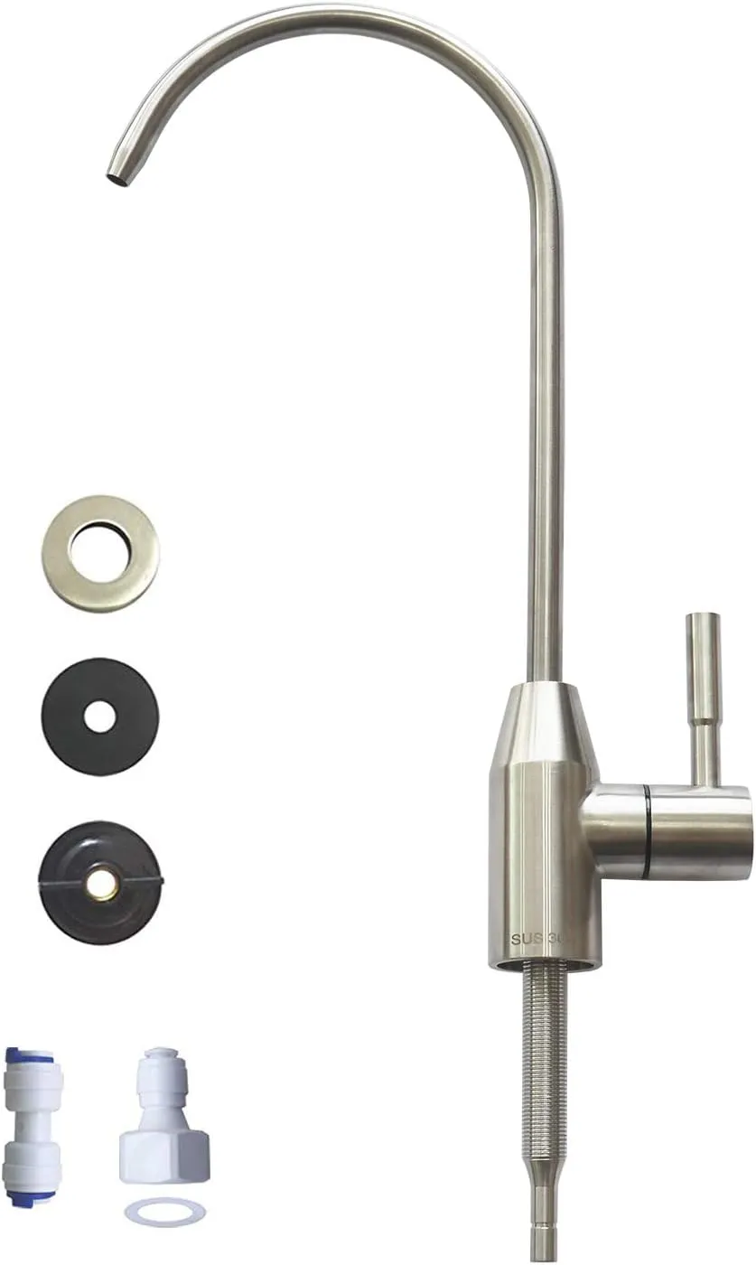 Drinking Water Faucet, Kitchen Sink Faucet Beverage Faucet for Drinking Water Purifier Filter Filtration System, 1/4-inch Tube, Lead-Free, Brushed Stainless Steel by KINGLEV