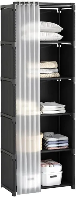 Dttwacoyh 1 Piece 6 Storey Single Row Storage，5 Cube Storage Organizer with Curtains ，Portable Bookcase, Black Bookcase,Multifunctional Storage Cabinet, Suitable for Office, Bedroom, Bathroom