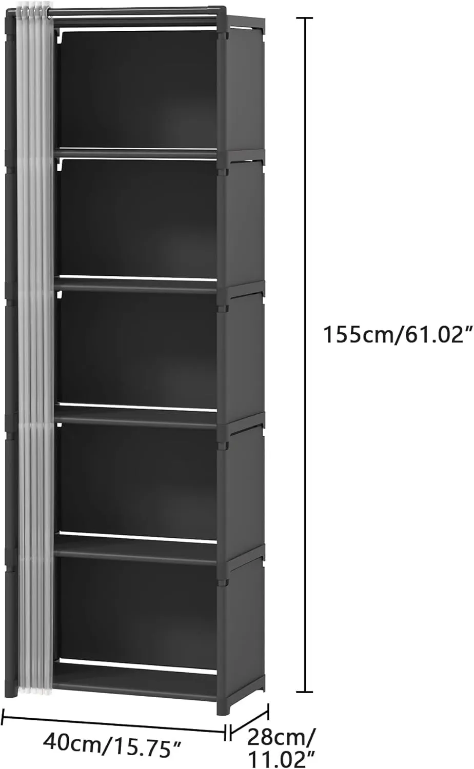 Dttwacoyh 1 Piece 6 Storey Single Row Storage，5 Cube Storage Organizer with Curtains ，Portable Bookcase, Black Bookcase,Multifunctional Storage Cabinet, Suitable for Office, Bedroom, Bathroom