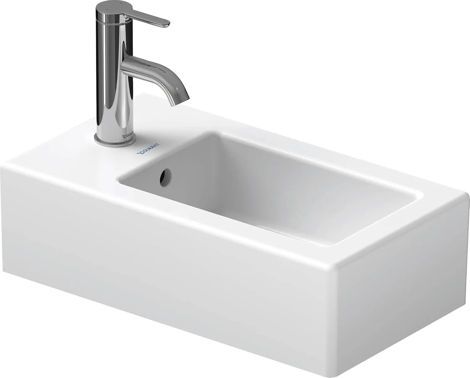 Duravit 070225-1HOLE Vero 9-7/8" Rectangular Ceramic Wall Mounted Bathroom Sink with Overflow and 1 Faucet Hole - White/Glazed Underside