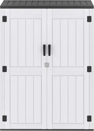 DWVO 59 Cu. Ft. Vertical Storage Shed, Weatherproof Outdoor Tall Cabinet with Double-Wall Panels and Floor, Lockable Resin Shed for Garden, Garage, Patio, Light Gray (Shelves Not Included)
