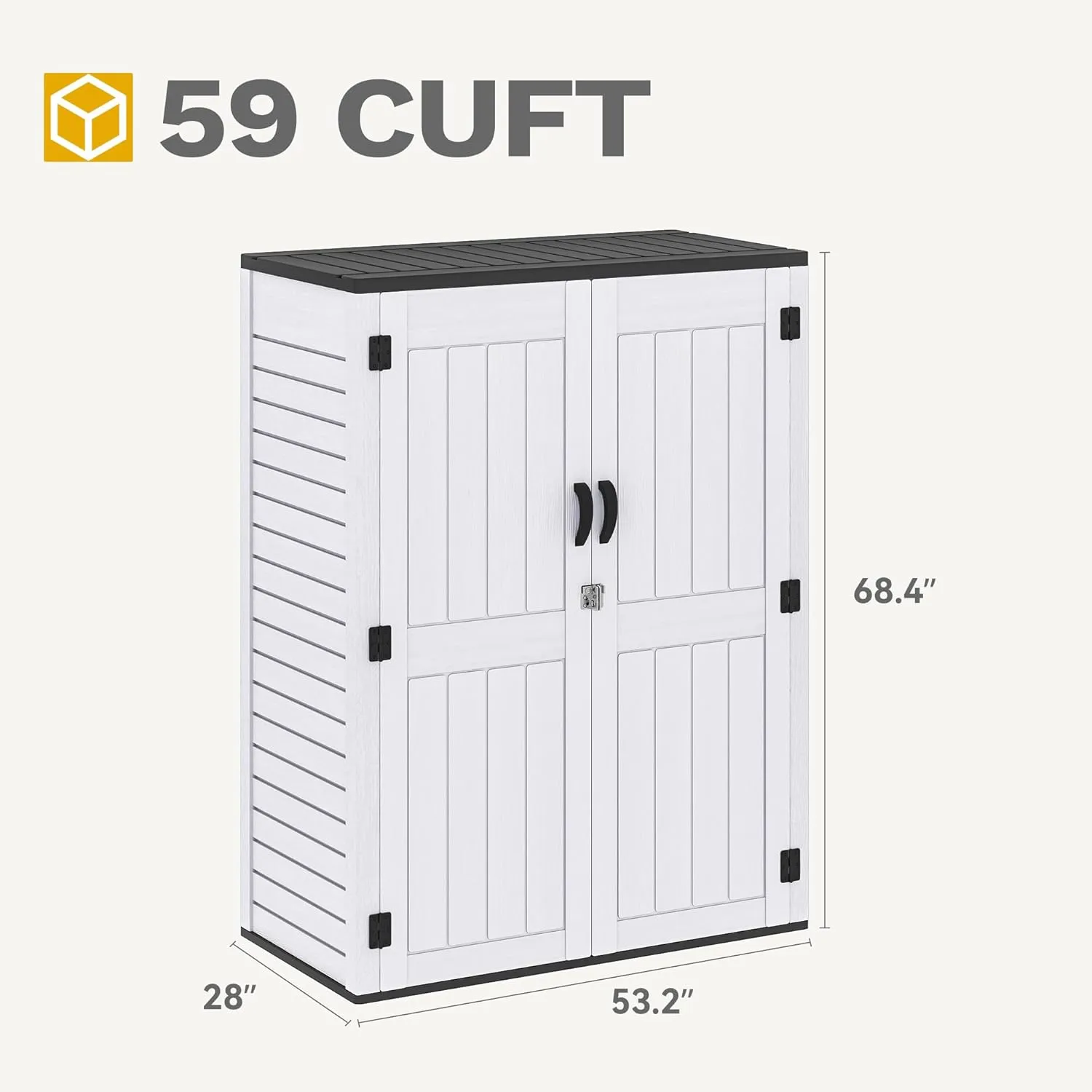 DWVO 59 Cu. Ft. Vertical Storage Shed, Weatherproof Outdoor Tall Cabinet with Double-Wall Panels and Floor, Lockable Resin Shed for Garden, Garage, Patio, Light Gray (Shelves Not Included)