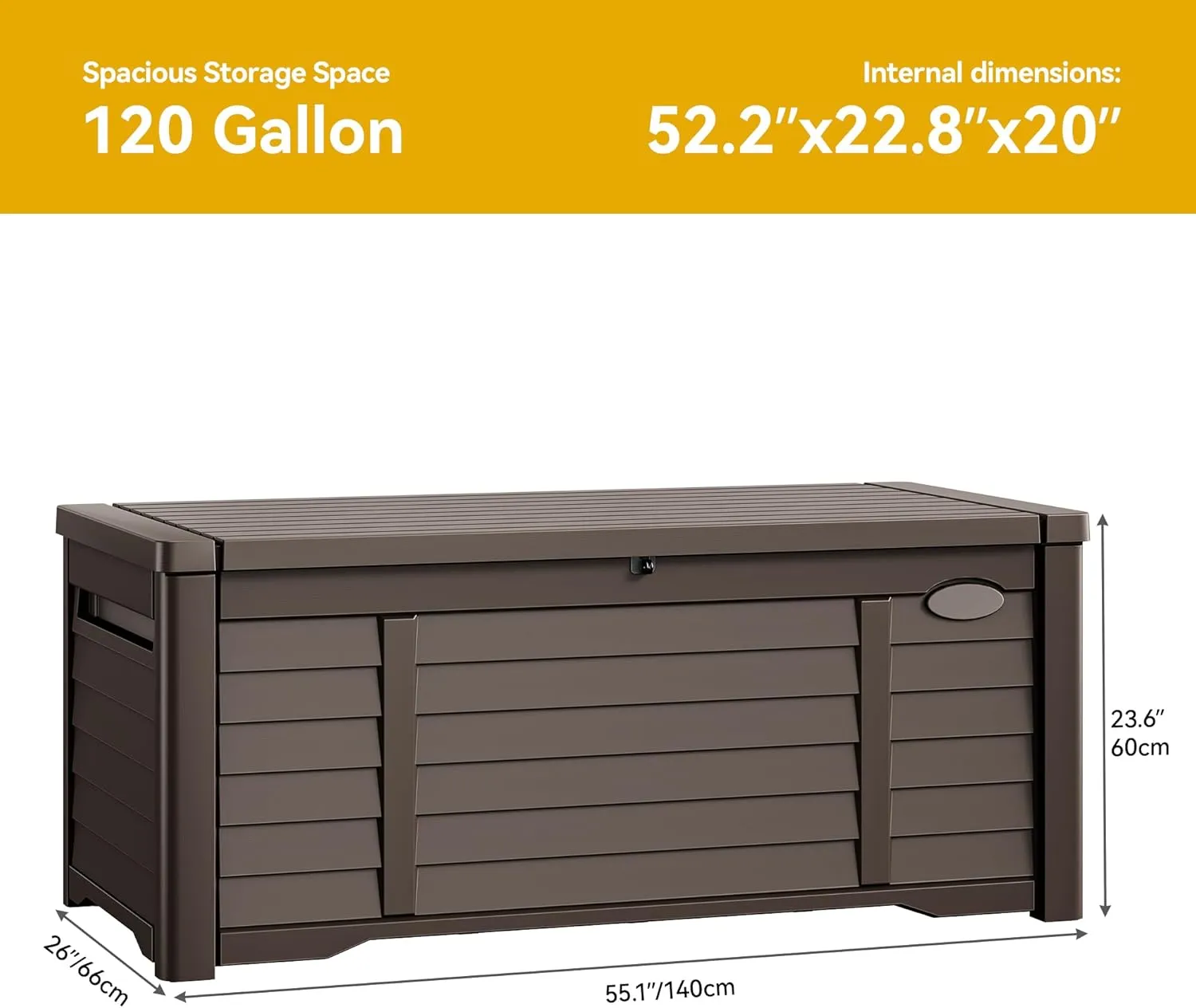 DWVO Large Deck Box 120 Gallon Waterproof Outdoor Storage Box, Extra Large Outdoor Bin, Resin Louvered Patio Storage for Pillows, Garden Tools & Pool Supplies, Lockable, Dark Brown