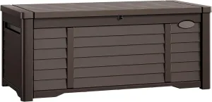 DWVO Large Deck Box 120 Gallon Waterproof Outdoor Storage Box, Extra Large Outdoor Bin, Resin Louvered Patio Storage for Pillows, Garden Tools & Pool Supplies, Lockable, Dark Brown