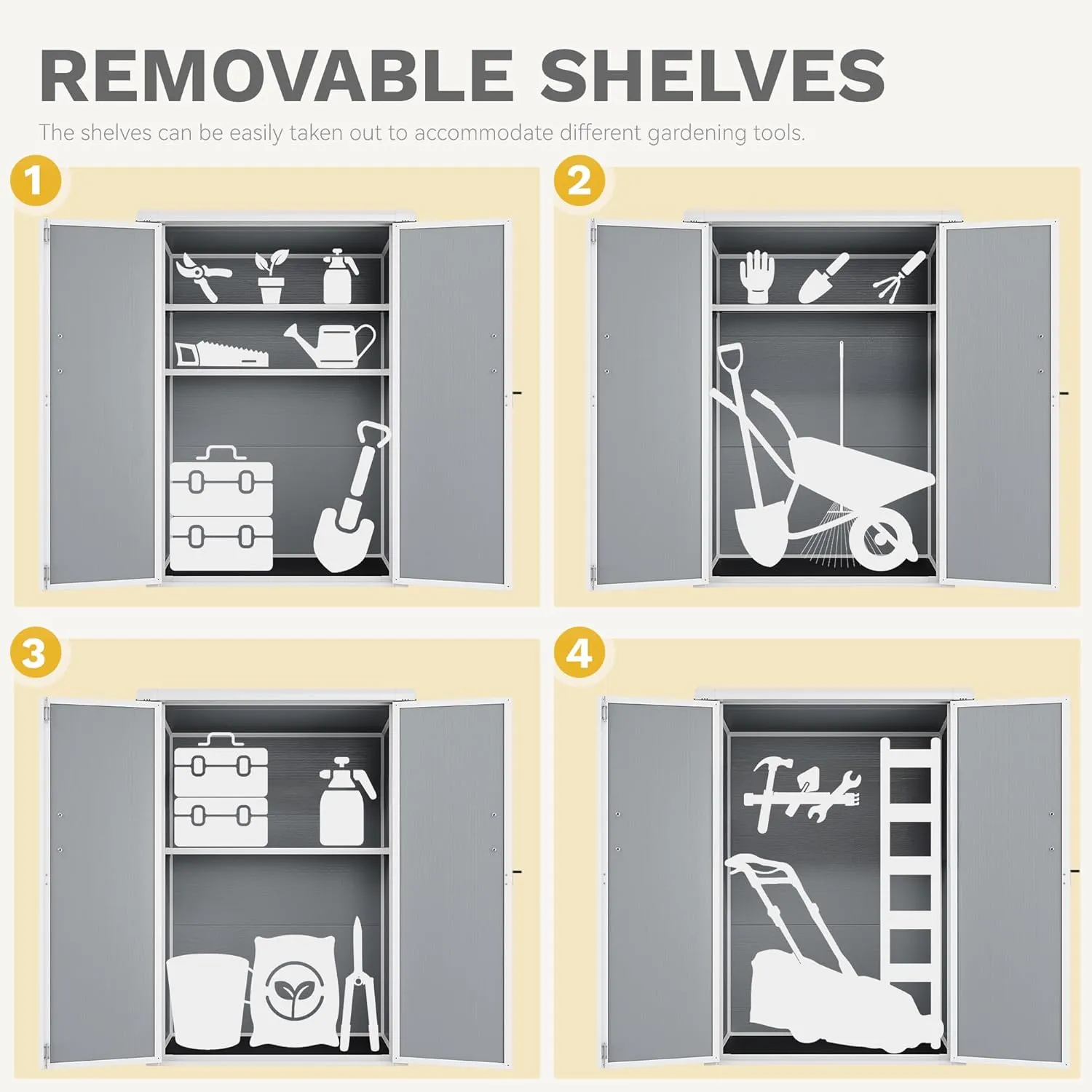 DWVO Outdoor Vertical Storage Shed with 2 Shelves, 49 Cu Ft Waterproof Resin Garden Shed with Floor & Lockable Door, Plastic Tall Tool Cabinet for Garbage Cans, Lawn Equipment, Garden Supplies (Gray)