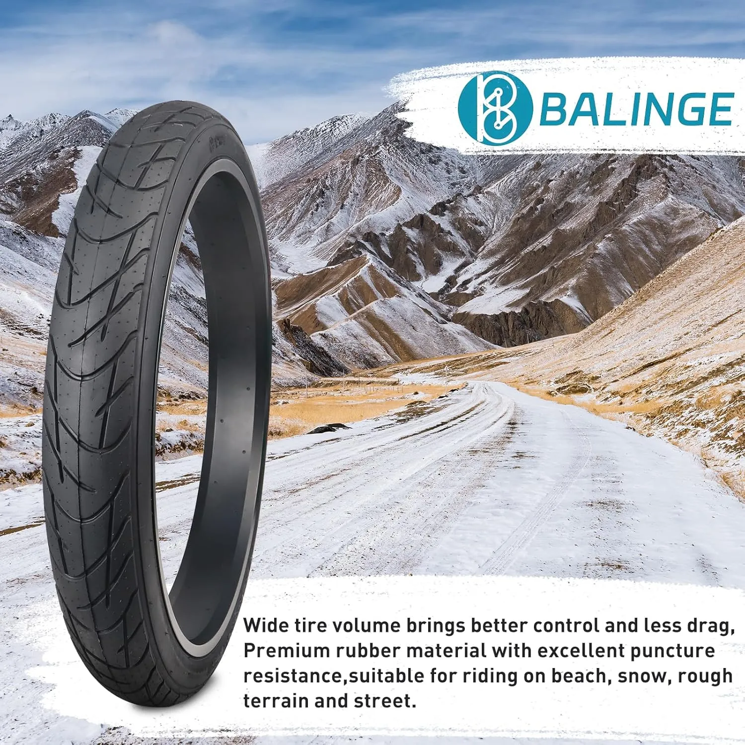 E Bike Fat tire 26 x 3 Fat tire Heavy Duty High-Performance Wear-Resistant E-Bike Mountain Snow Bike Tire with Tubes，1/2pack，Black