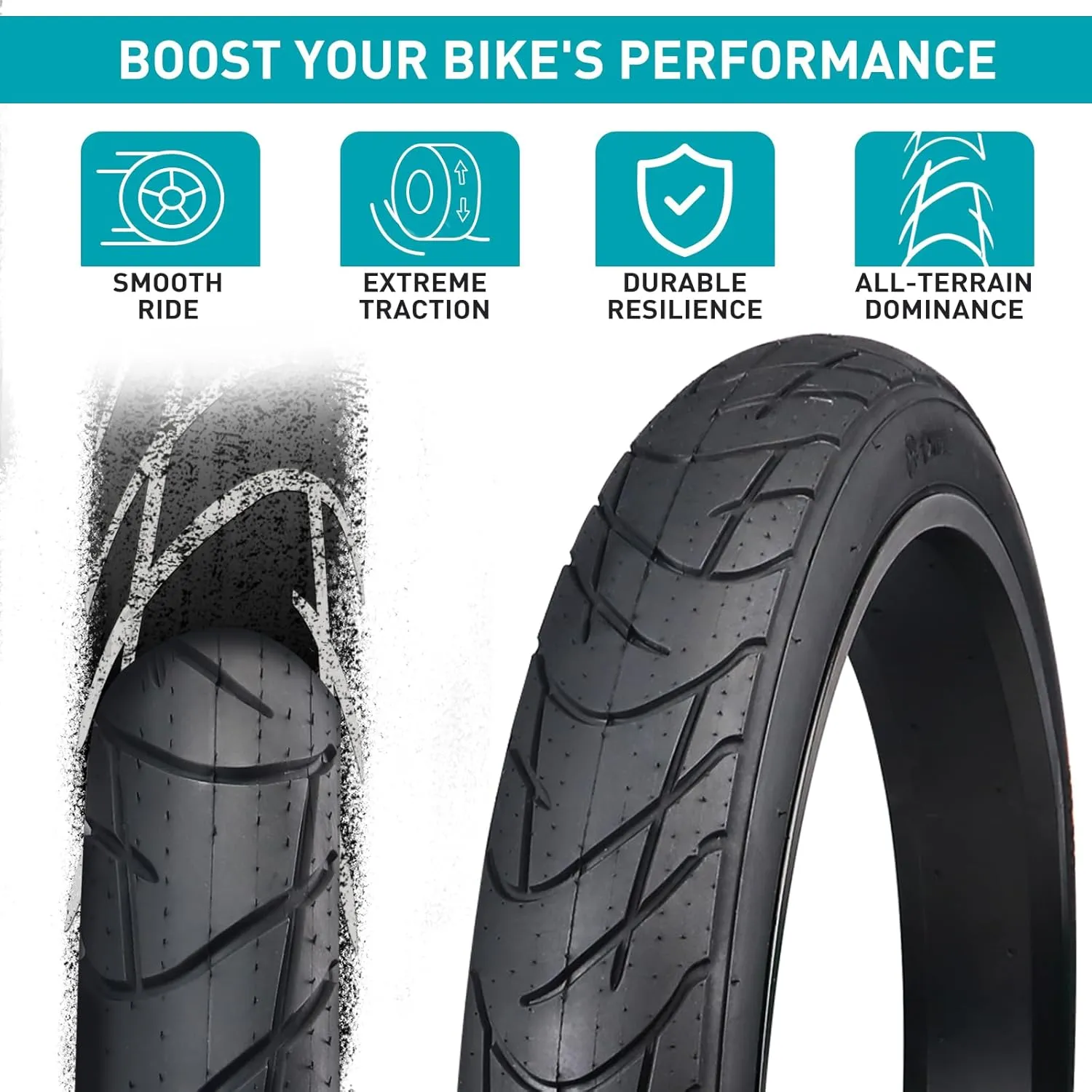 E Bike Fat tire 26 x 3 Fat tire Heavy Duty High-Performance Wear-Resistant E-Bike Mountain Snow Bike Tire with Tubes，1/2pack，Black