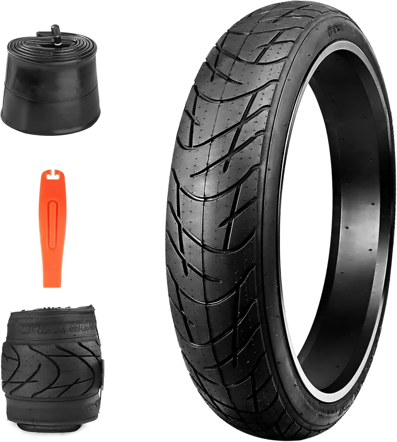 E Bike Fat tire 26 x 3 Fat tire Heavy Duty High-Performance Wear-Resistant E-Bike Mountain Snow Bike Tire with Tubes，1/2pack，Black