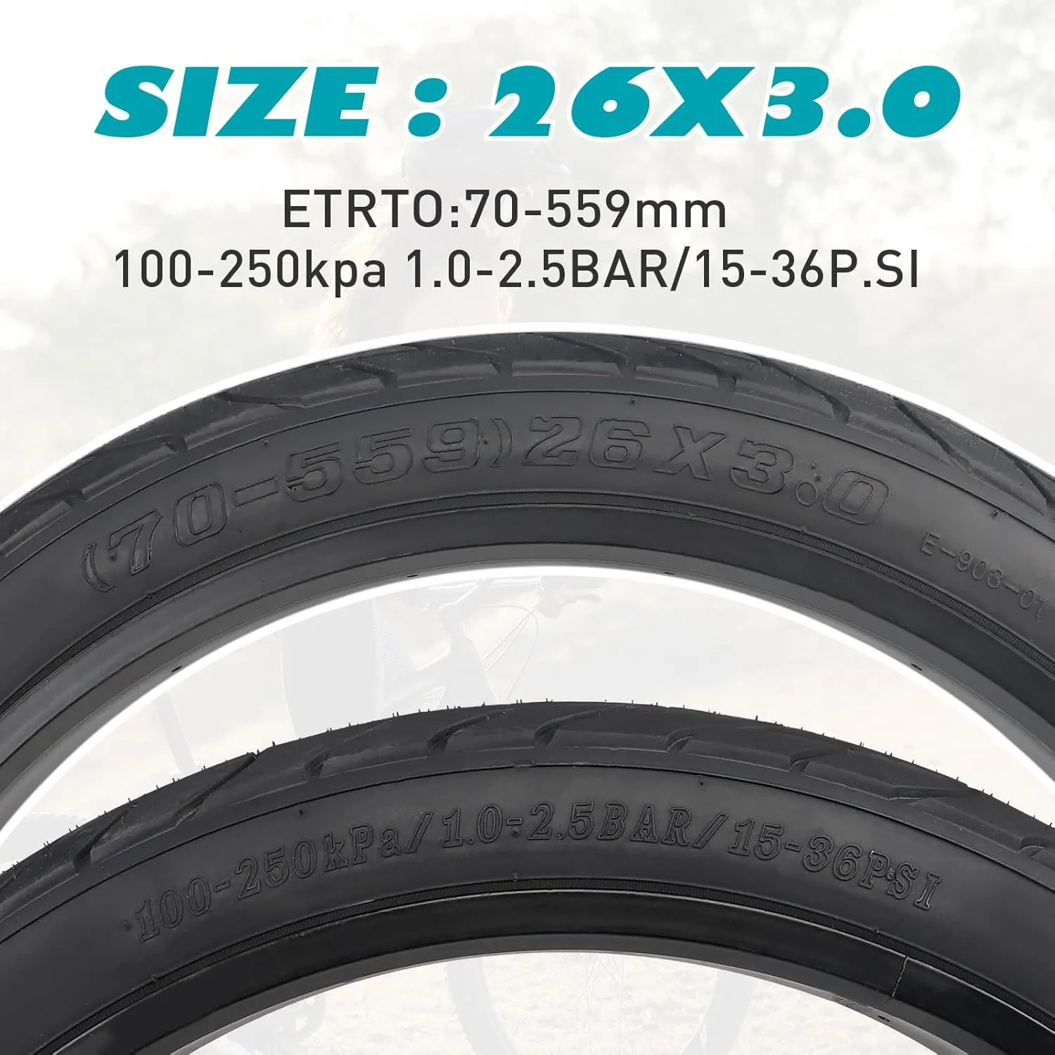 E Bike Fat tire 26 x 3 Fat tire Heavy Duty High-Performance Wear-Resistant E-Bike Mountain Snow Bike Tire with Tubes，1/2pack，Black
