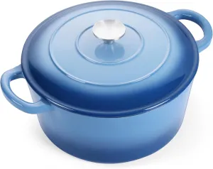 E-far 7QT Enameled Dutch Oven, Cast Iron Dutch Oven Pot with Lid for Cooking/Bread Baking/Braising/Roasting/Stewing, Heavy Duty Round Nonstick Cookware Safe for Induction & Oven - Blue