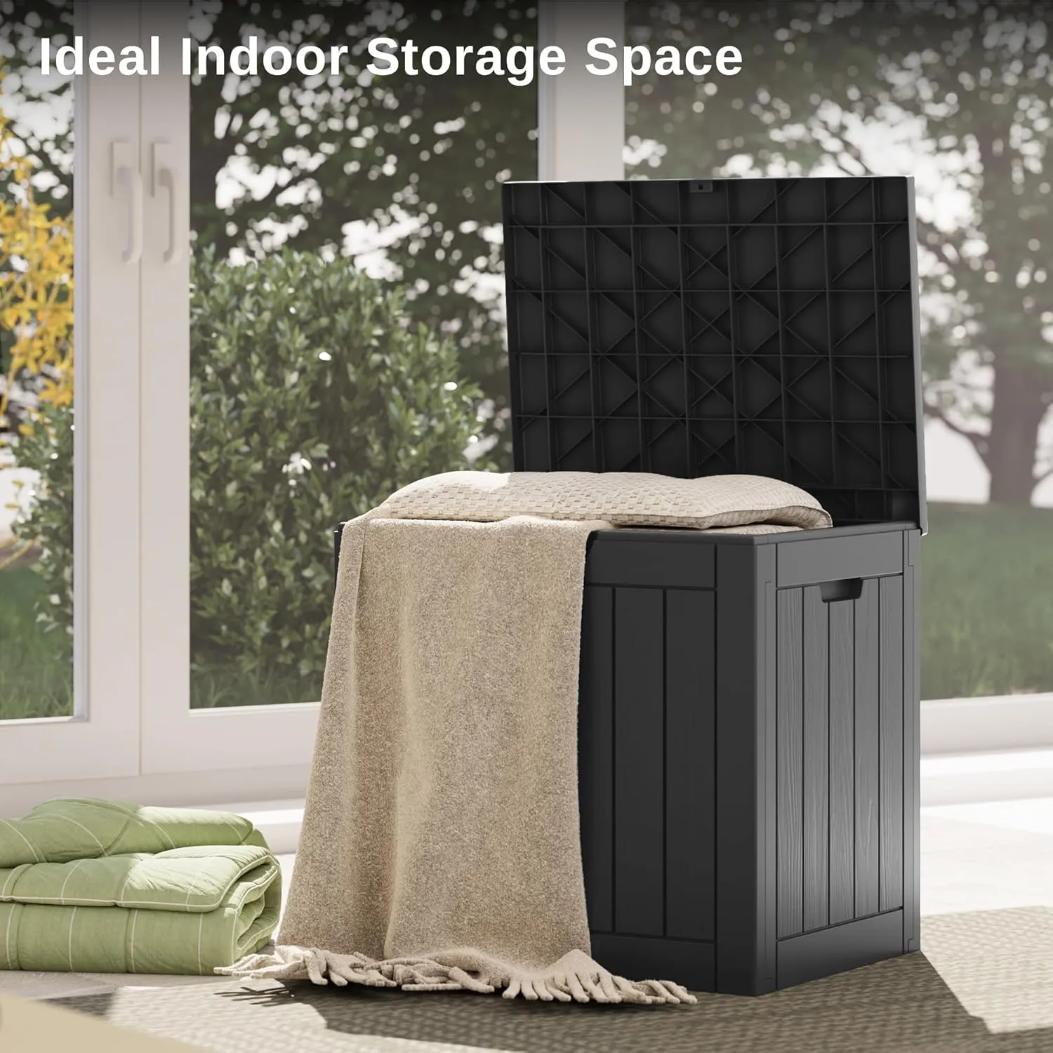 EAST OAK Outdoor Storage Box, 31 Gallon Deck Box, Waterproof Resin Storage Bin for Patio Cushions, Gardening Tools, Pool Accessories, Lockable, UV Resistant, Black