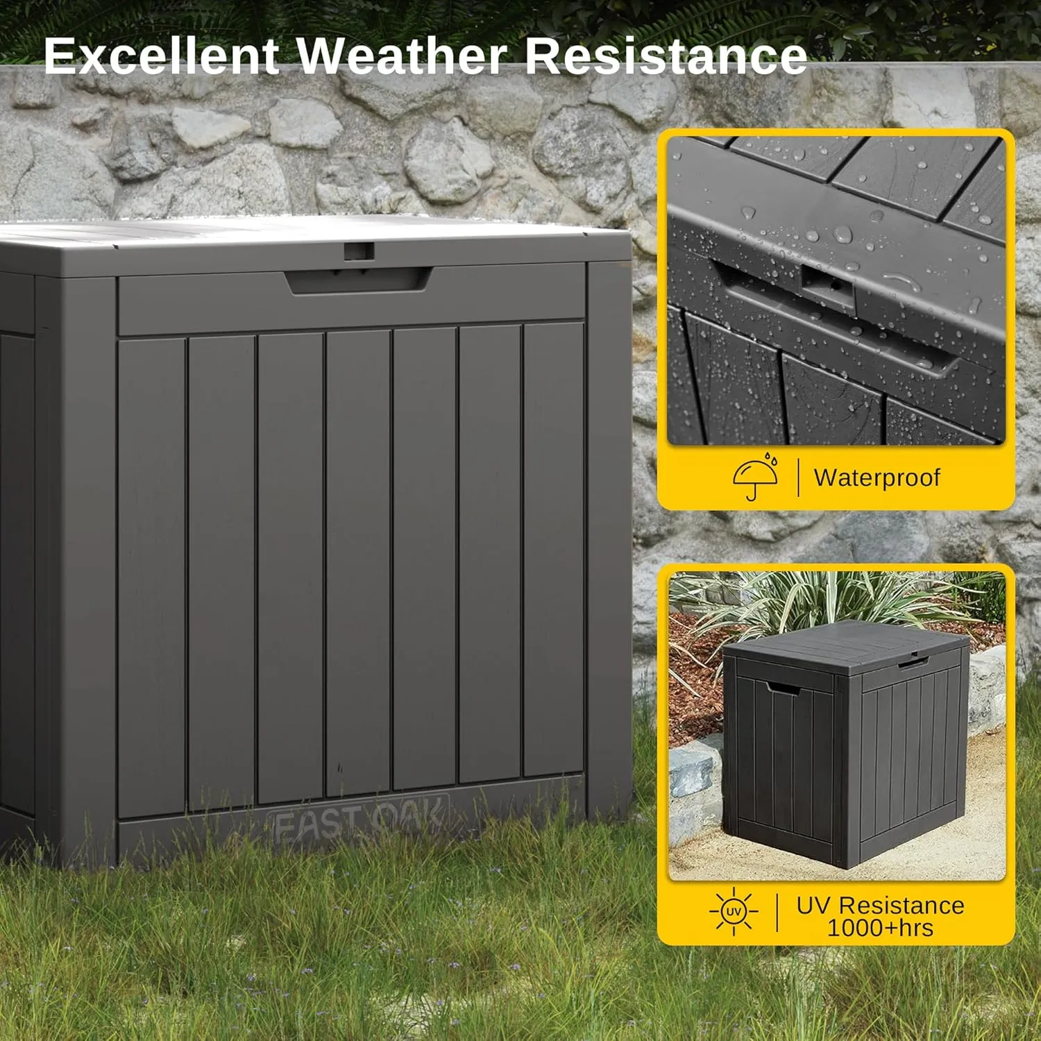 EAST OAK Outdoor Storage Box, 31 Gallon Deck Box, Waterproof Resin Storage Bin for Patio Cushions, Gardening Tools, Pool Accessories, Lockable, UV Resistant, Black