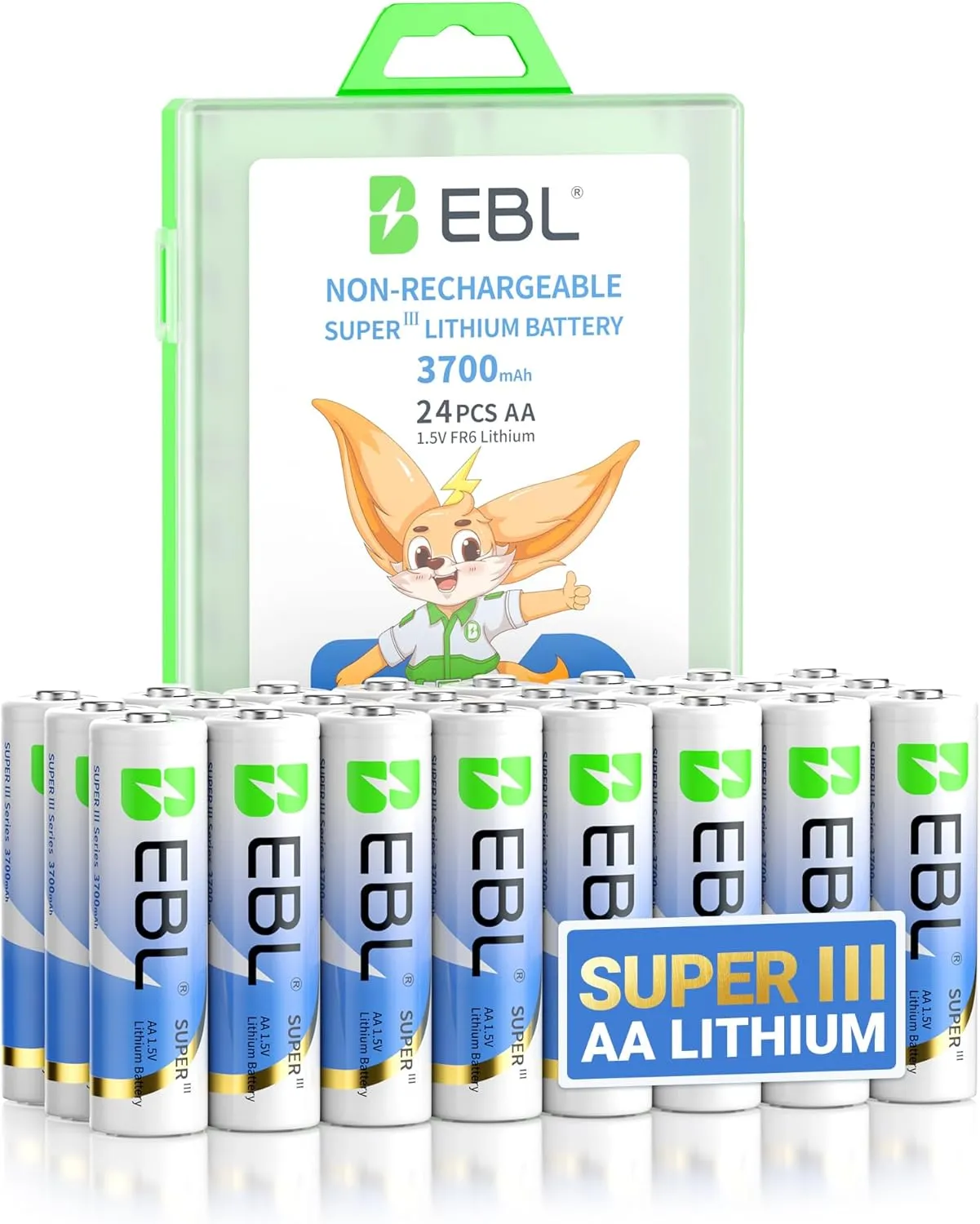 EBL AA Lithium Batteries 3700mAh, 24 Pack Non-Rechargeable 1.5V Longest Lasting Double A Battery Upgraded Super Ⅲ Lithium AA Batteries for Blink Camera, Doorbell, Smart Lock Deadbolt