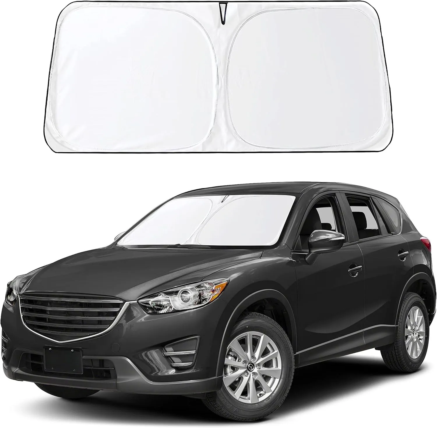 EcoNour Car Windshield Compatible for Mazda CX5-2017 2018 2019 2020 2021 2022 2023 2024 2025 | Front Window Sun Visor for UV & Sun Heat with Storage Pouch | Car Interior Accessories fits Mazda CX5