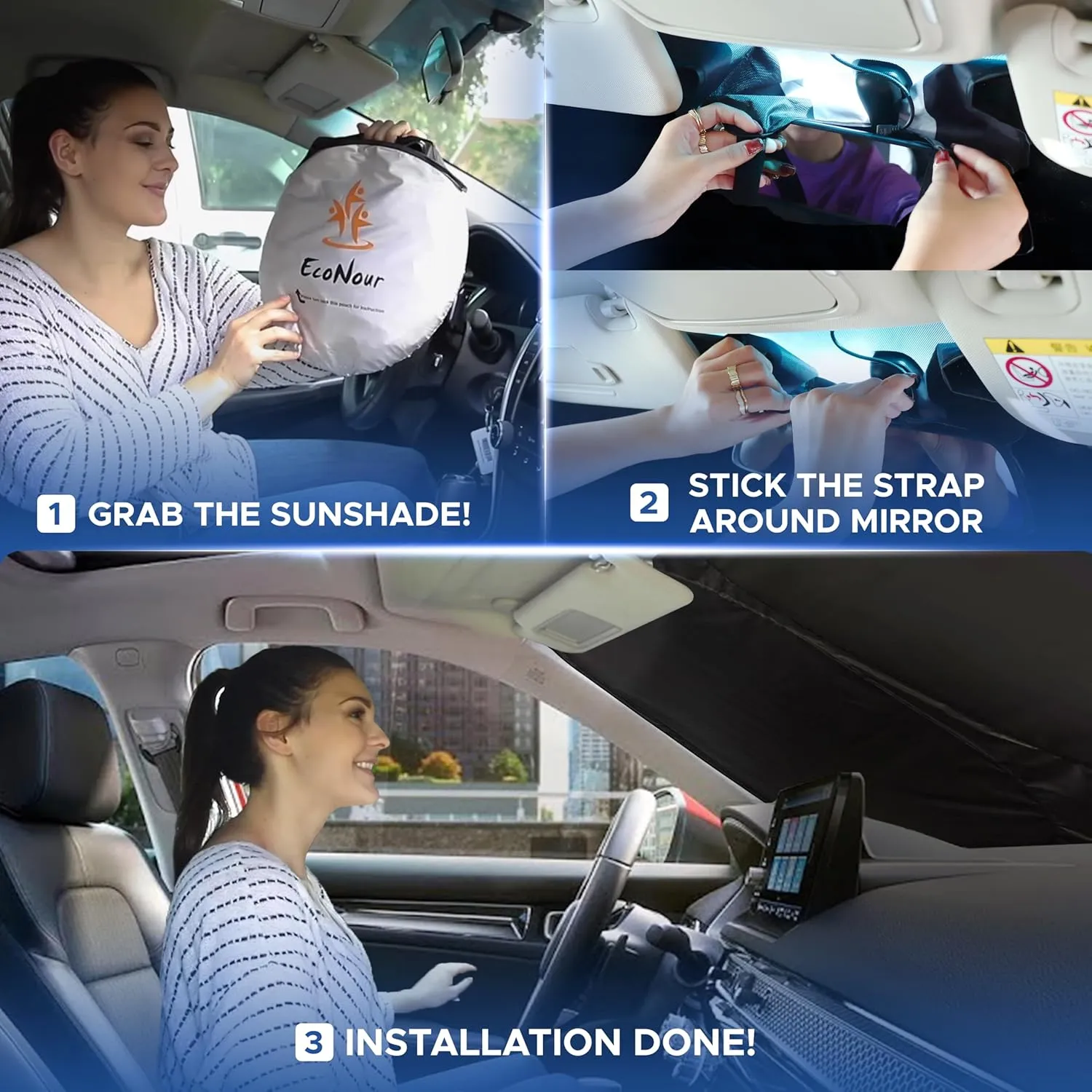 EcoNour Car Windshield Compatible for Mazda CX5-2017 2018 2019 2020 2021 2022 2023 2024 2025 | Front Window Sun Visor for UV & Sun Heat with Storage Pouch | Car Interior Accessories fits Mazda CX5