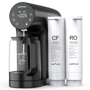 Ecoviva Countertop Reverse Osmosis System RO Water Filter, 5-Stage Filtration, Real-time TDS Monitor, 3:1 Pure to Drain, Zero-Installation Portable Water Purifier-Black