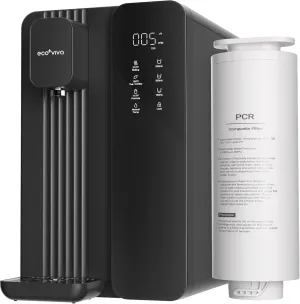 Ecoviva MATE4 UV Countertop Reverse Osmosis Water Filter System, 4 Temperature Options, 7 Stages Instant Hot RO Water Filtration System, 3:1 Pure to Drain, TDS & Filter Life Monitor, (Black & Grey)