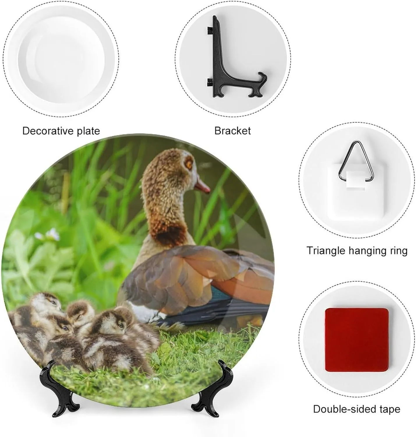 Egyptian Goose Chick Water Bird Decorative Plate, Ceramic Wall Decor Plate, Decorative Plate W/Stand, Home Decoration Round Display Plate, Porcelain Ornament Wall Art, 8"