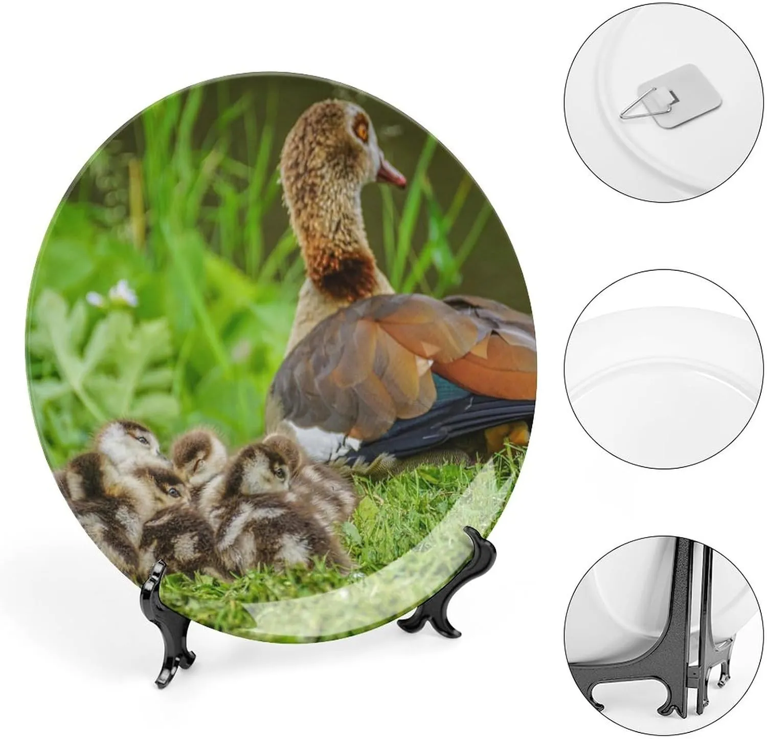Egyptian Goose Chick Water Bird Decorative Plate, Ceramic Wall Decor Plate, Decorative Plate W/Stand, Home Decoration Round Display Plate, Porcelain Ornament Wall Art, 8"