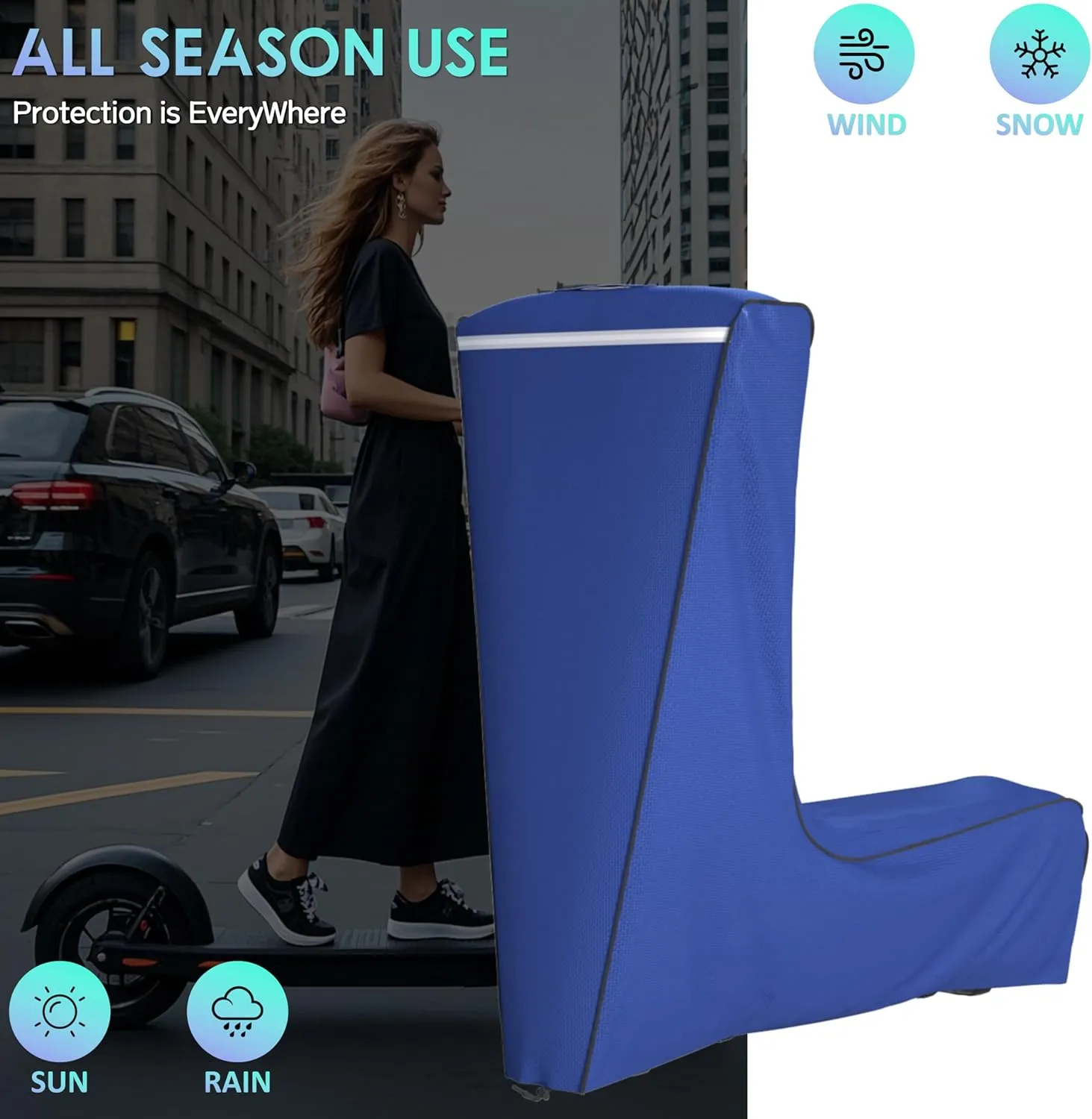 Electric Scooter Cover,1680D Heavy Duty Waterproof and Dustproof Oxford Cloth, UV Resistant & Anti-Scratch, Includes Storage Pouch,A Better Fitting Electric Scooter Cover (61x8x53)