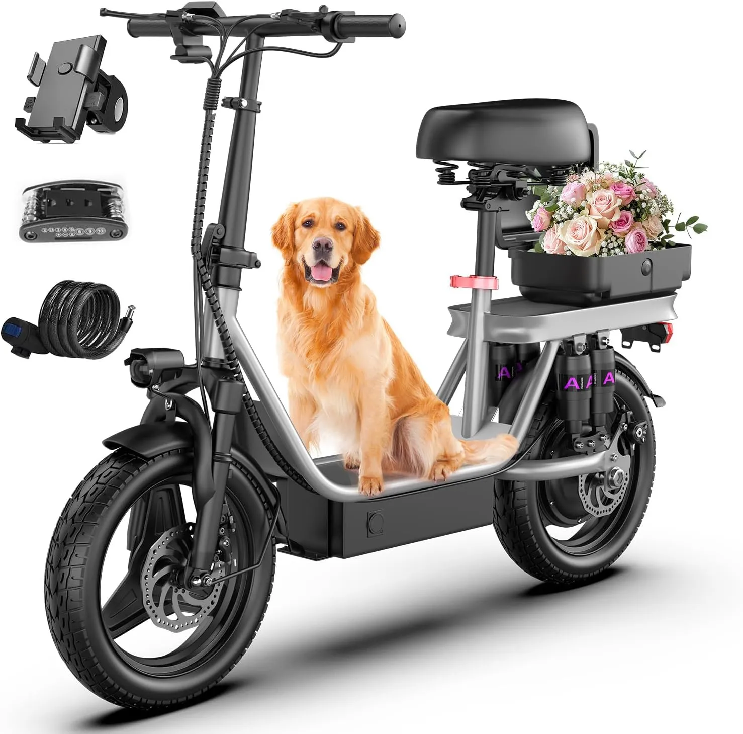 Electric Scooter with Seat for Adults,700W Peak Motor, 30Mile Range,22MPH,Ample Storage for Pets& Cargo,Foldable Electrically Motor Scooters for Commuting