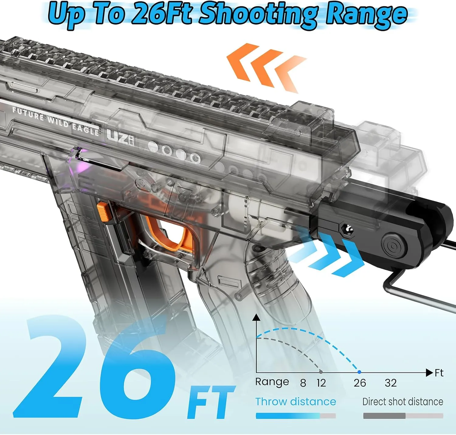 Electric Water Gun for Kids Adults, Automatic Water Gun, Powerful Water Guns with 26-32 FT Long Range, Watergun Toy Gift for Summer, Black & Bleu, 2pcs
