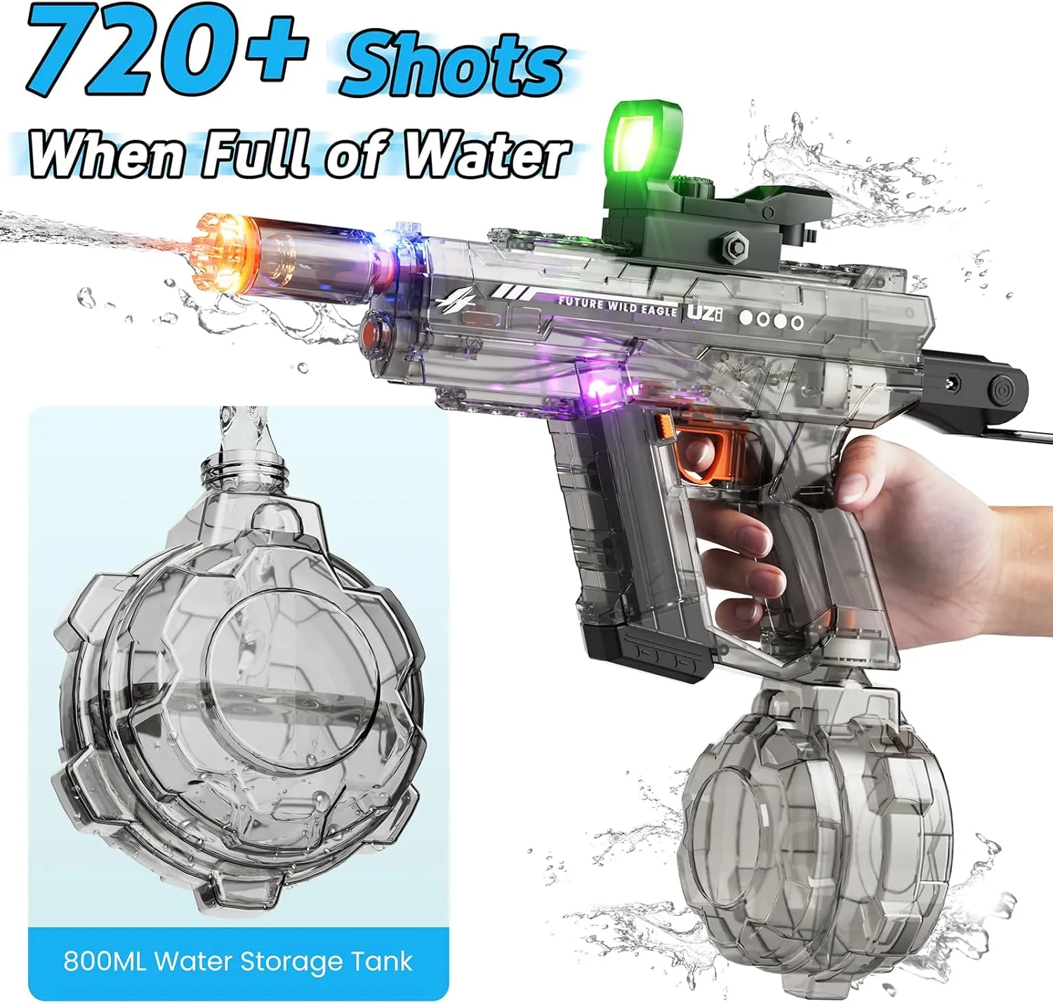Electric Water Gun for Kids Adults, Automatic Water Gun, Powerful Water Guns with 26-32 FT Long Range, Watergun Toy Gift for Summer, Black & Bleu, 2pcs