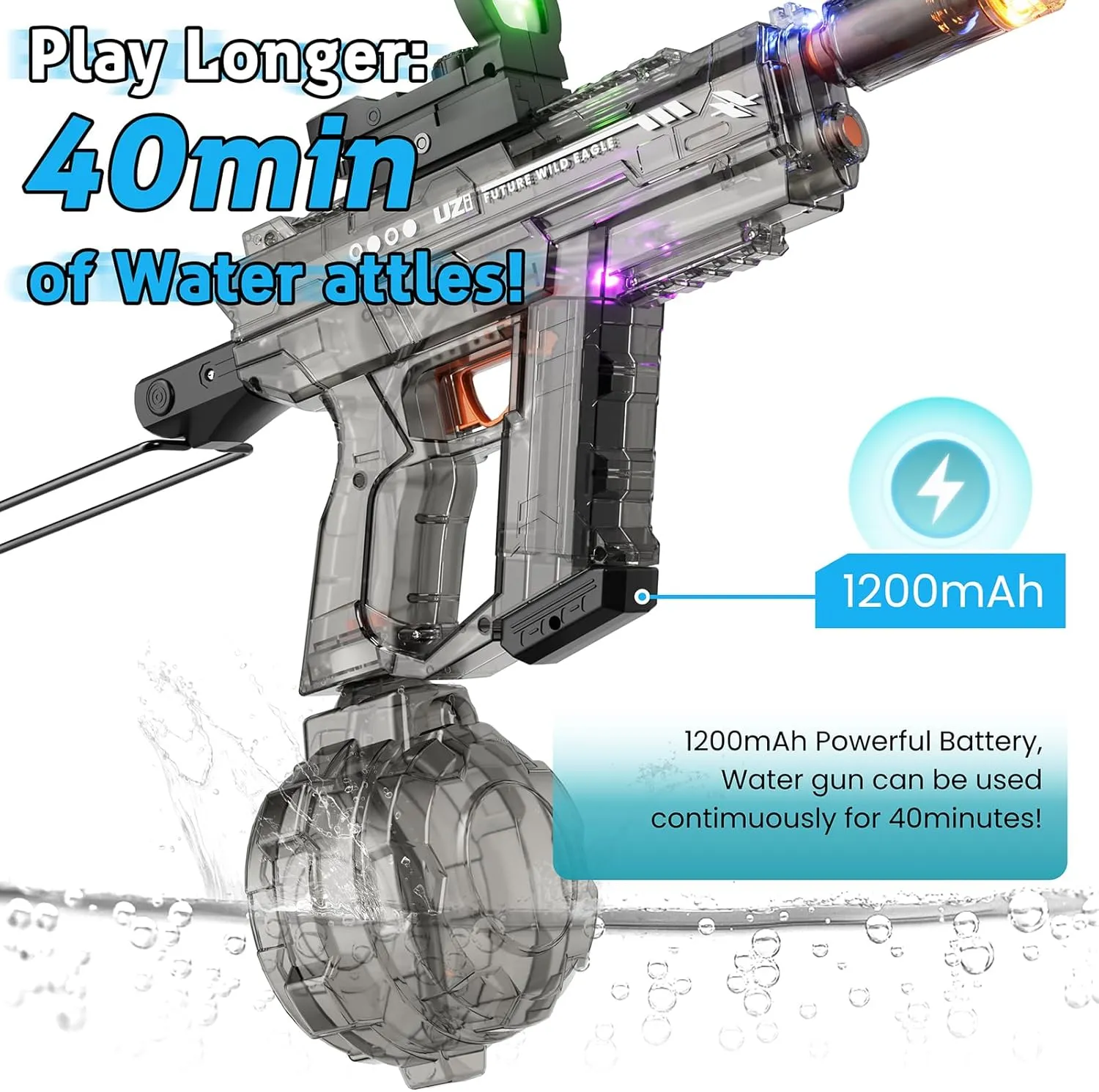 Electric Water Gun for Kids Adults, Automatic Water Gun, Powerful Water Guns with 26-32 FT Long Range, Watergun Toy Gift for Summer, Black & Bleu, 2pcs