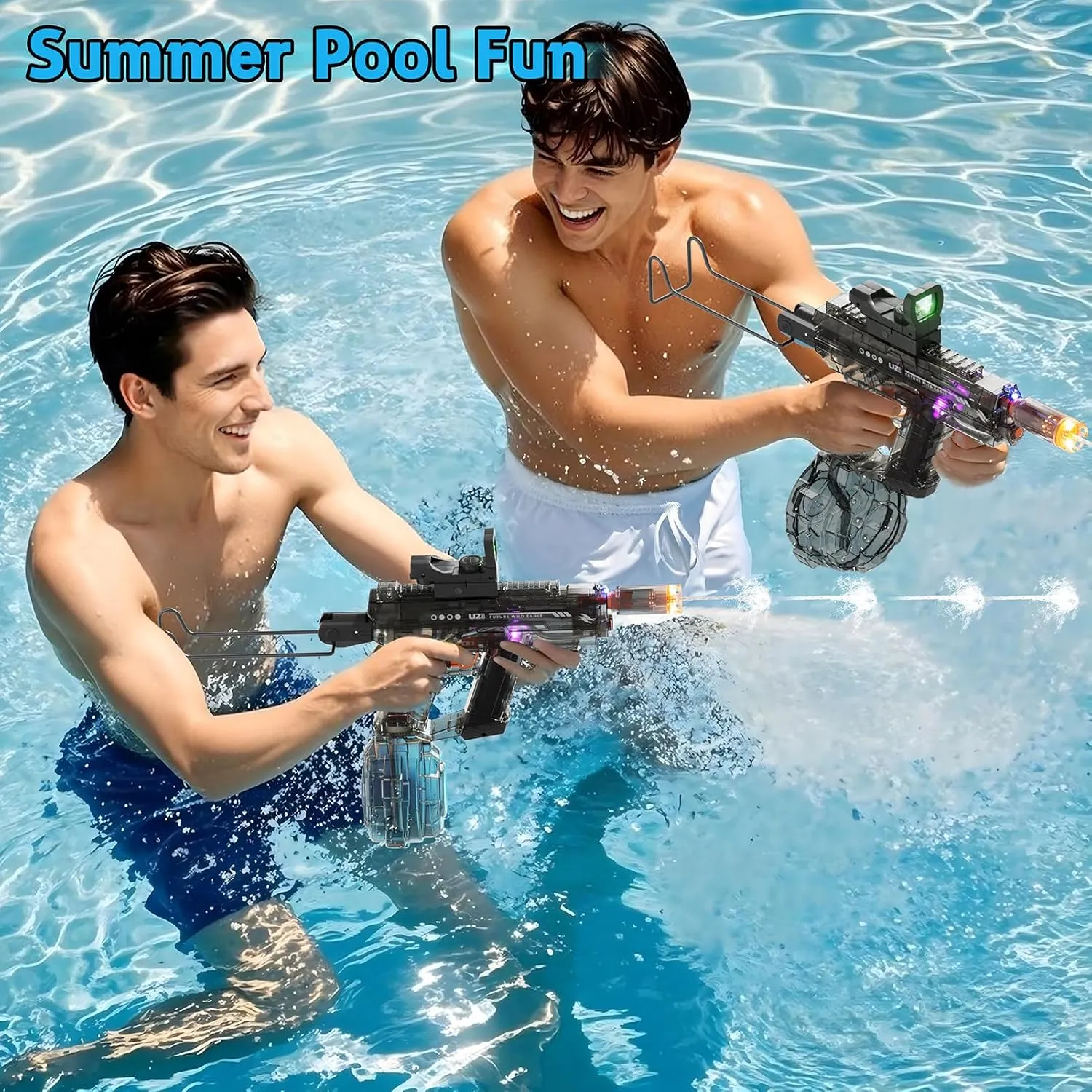 Electric Water Gun for Kids Adults, Automatic Water Gun, Powerful Water Guns with 26-32 FT Long Range, Watergun Toy Gift for Summer, Black & Bleu, 2pcs