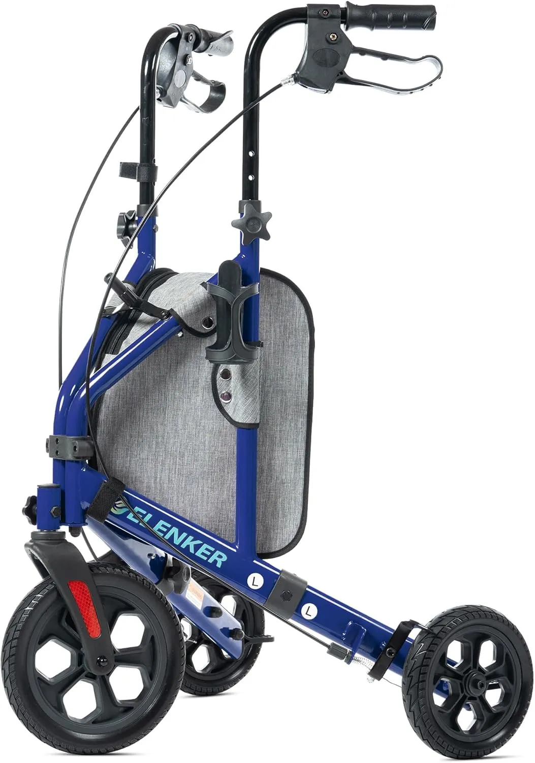 ELENKER All Terrain 3 Wheel Walkers for Seniors, 3 Wheeled Rollator with 10” Wheels, Narrow Walkers for Small Spaces, Compact Folding, Ideal for Traveling, Blue
