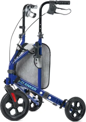 ELENKER All Terrain 3 Wheel Walkers for Seniors, 3 Wheeled Rollator with 10” Wheels, Narrow Walkers for Small Spaces, Compact Folding, Ideal for Traveling, Blue