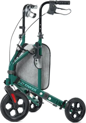 ELENKER All Terrain 3 Wheel Walkers for Seniors, 3 Wheeled Rollator with 10” Wheels, Narrow Walkers for Small Spaces, Compact Folding, Ideal for Traveling, Green
