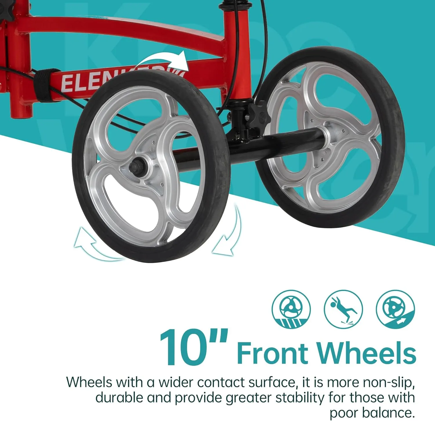 ELENKER Steerable Knee Scooter, Foldable Knee Walker with Basket Dual Braking System, Knee Scooters for or Angle and Injured Foot Broken Red