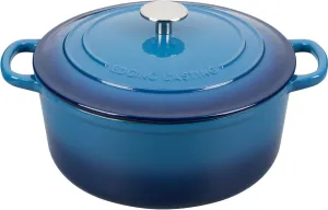 Enameled Cast Iron Dutch Oven Pot with Lid, 7 Quart, Round Dutch Ovens for Bread Baking, Bread Oven, Oven Safe up to 500°F, Lake Blue