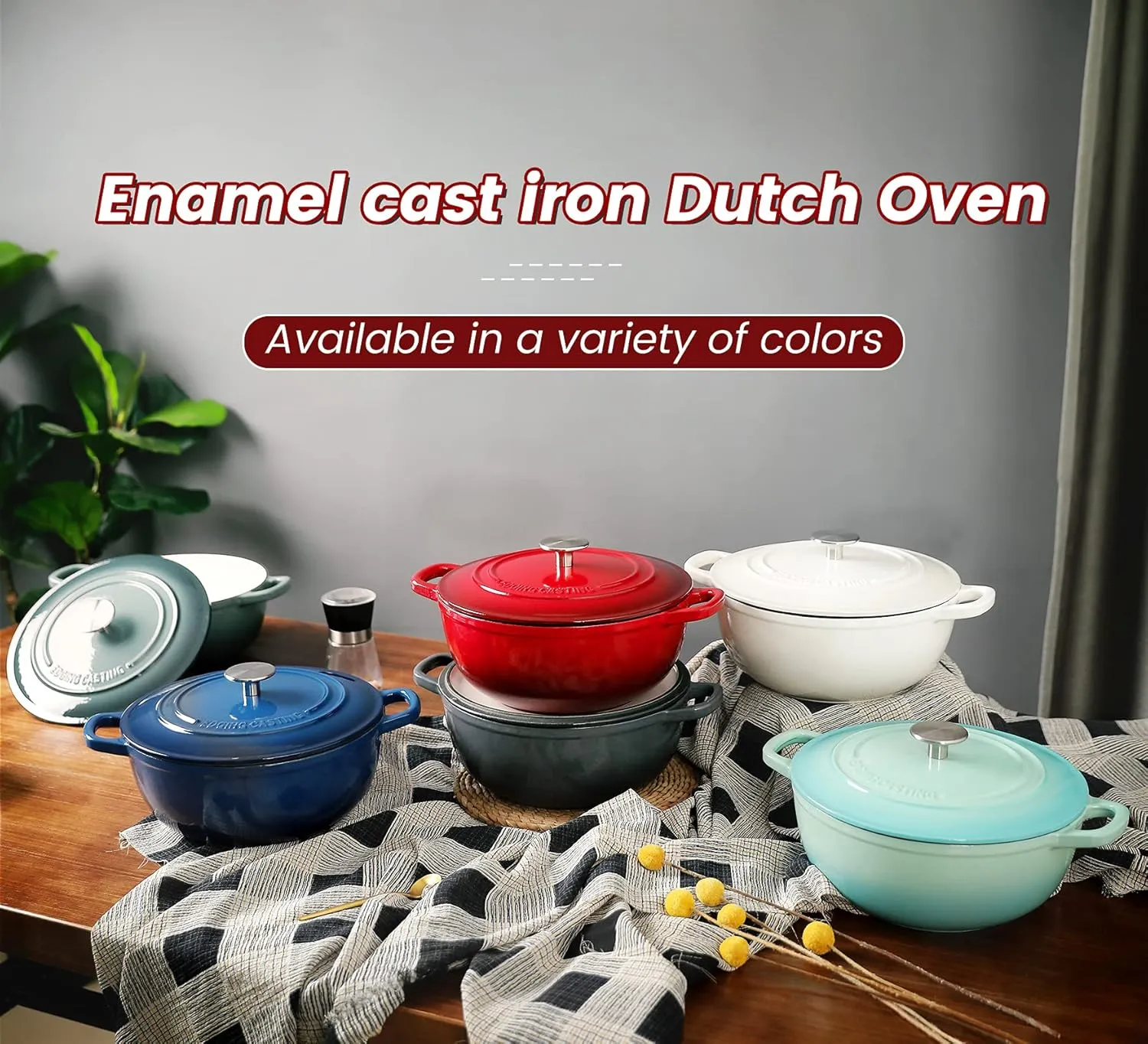 Enameled Cast Iron Dutch Oven Pot with Lid for Sourdough Bread Baking, Bread Dutch Ovens, Cooking Pots, 3.5 Quart, Indigo