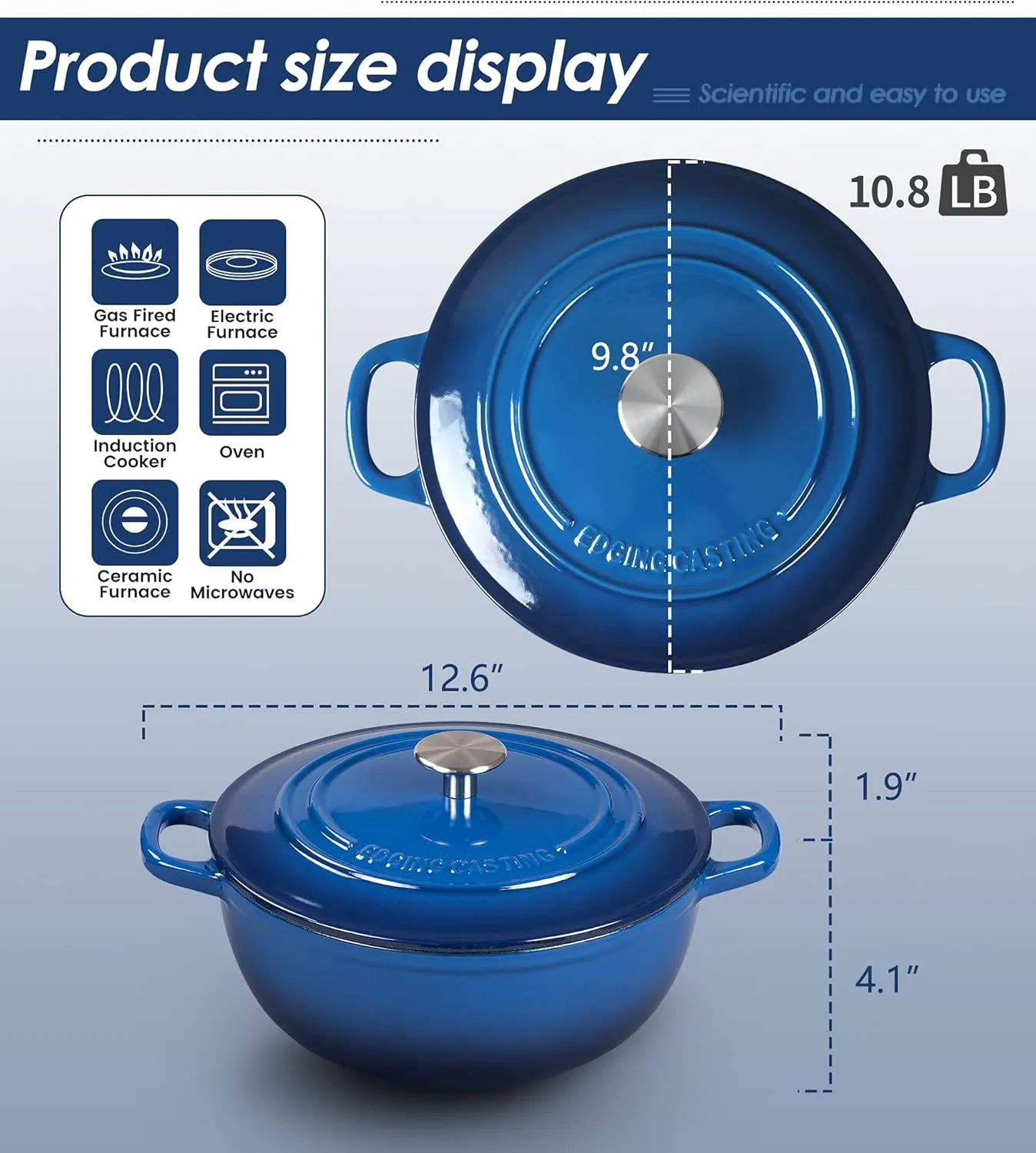 Enameled Cast Iron Dutch Oven Pot with Lid for Sourdough Bread Baking, Bread Dutch Ovens, Cooking Pots, 3.5 Quart, Indigo