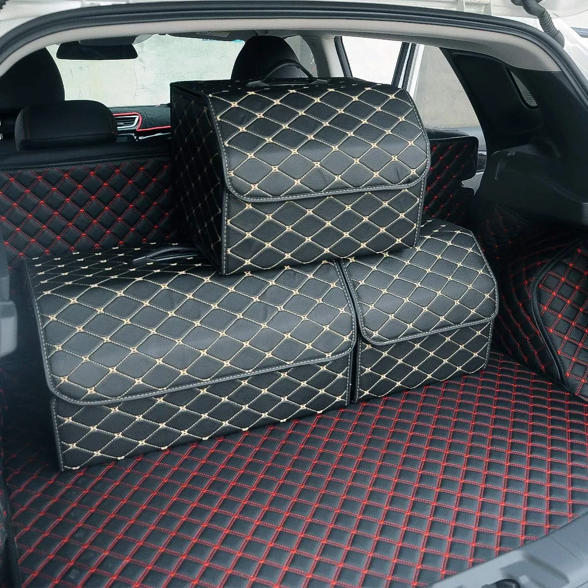 Ergocar Car Trunk Organizer Luxury Foldable Car Boot Tidy Storage Box Waterproof PU Car Boot Storage Organiser for Car/SUV/Truck/Auto (Black-L)
