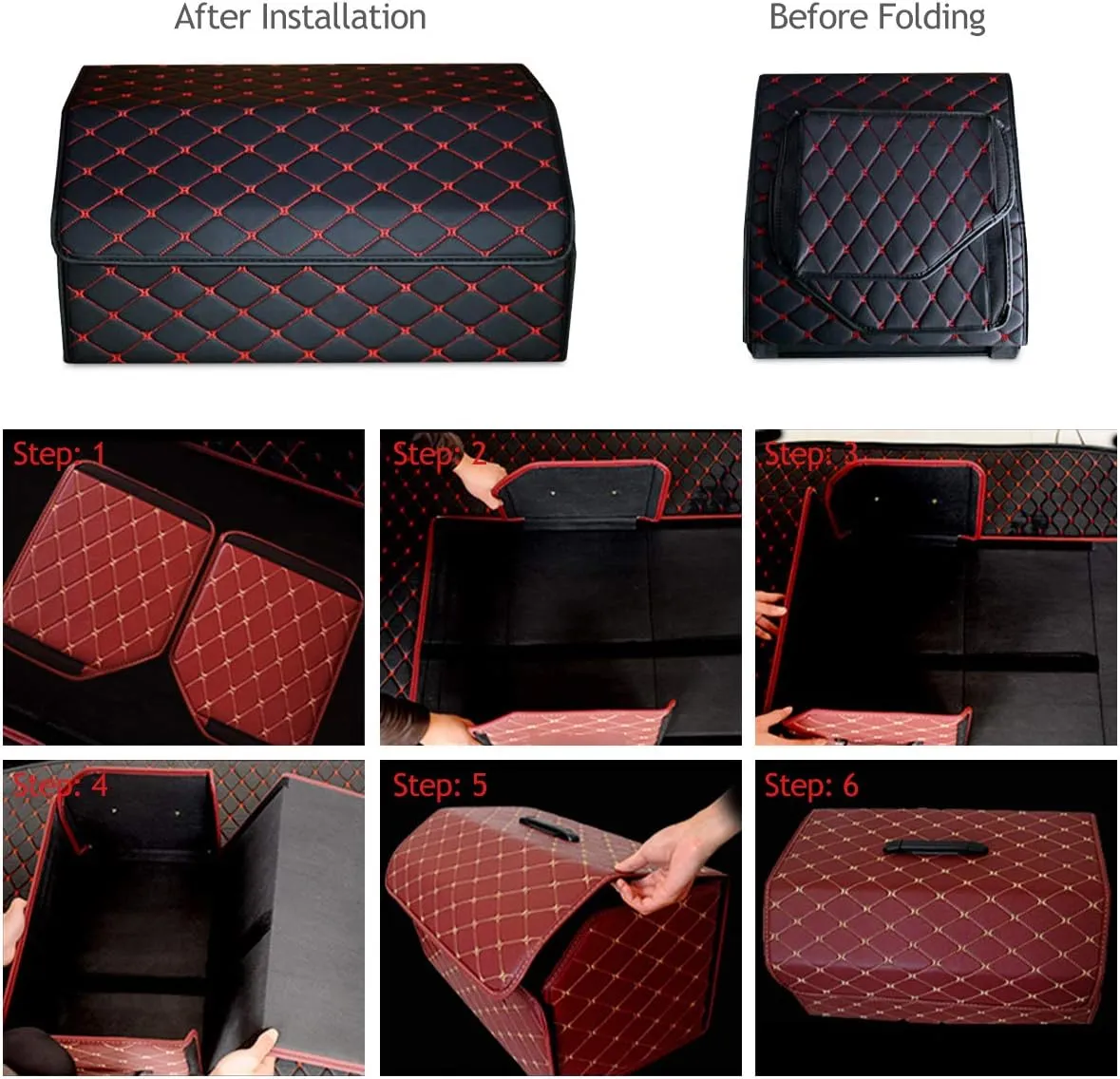 Ergocar Car Trunk Organizer Luxury Foldable Car Boot Tidy Storage Box Waterproof PU Car Boot Storage Organiser for Car/SUV/Truck/Auto (Black-L)