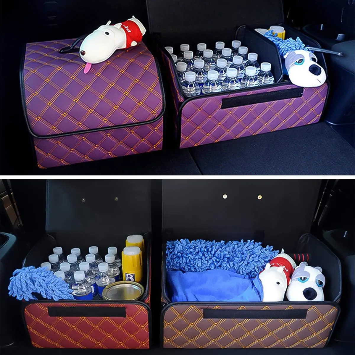 Ergocar Car Trunk Organizer Luxury Foldable Car Boot Tidy Storage Box Waterproof PU Car Boot Storage Organiser for Car/SUV/Truck/Auto (Black-L)