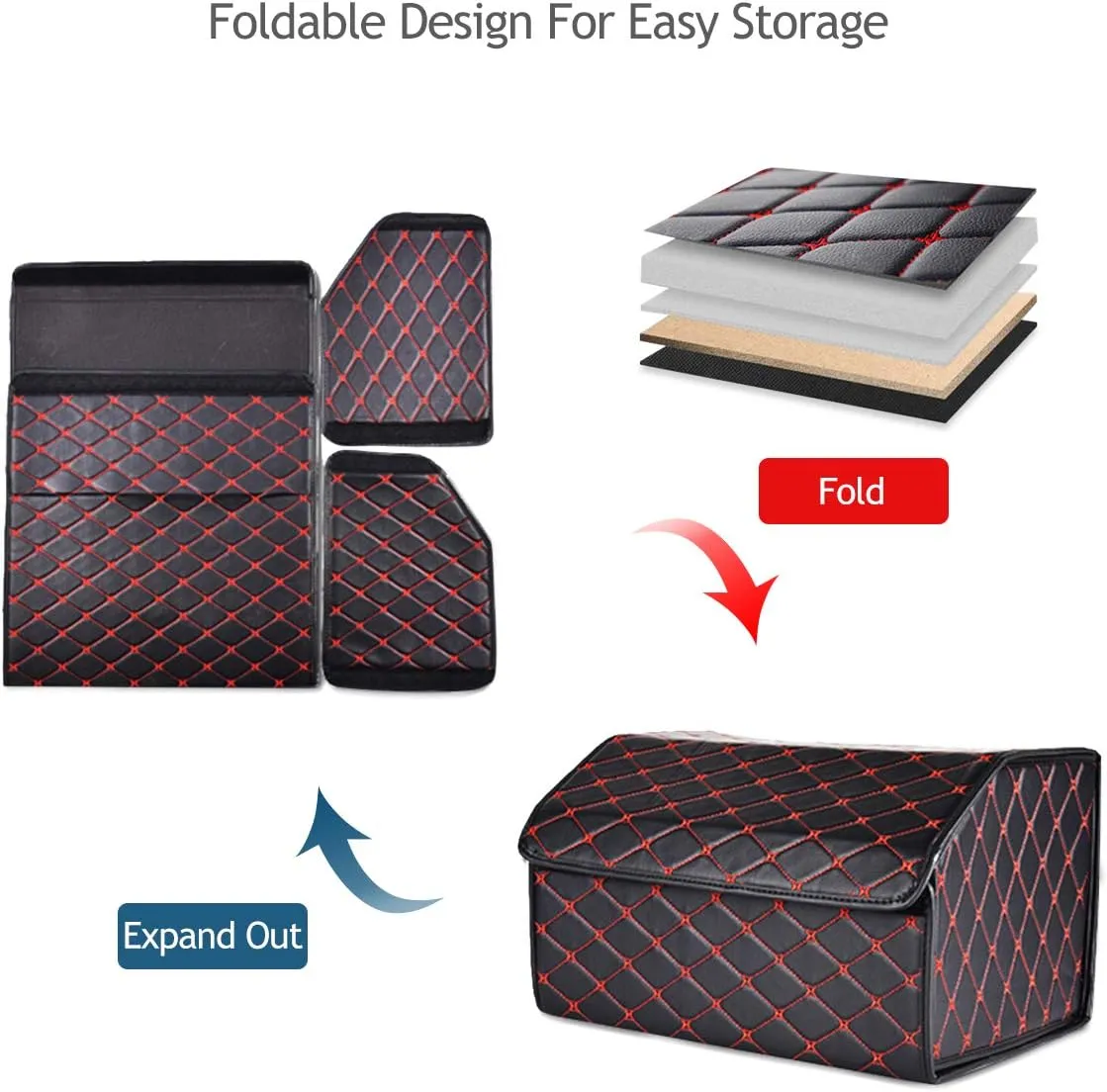 Ergocar Car Trunk Organizer Luxury Foldable Car Boot Tidy Storage Box Waterproof PU Car Boot Storage Organiser for Car/SUV/Truck/Auto (Black-L)