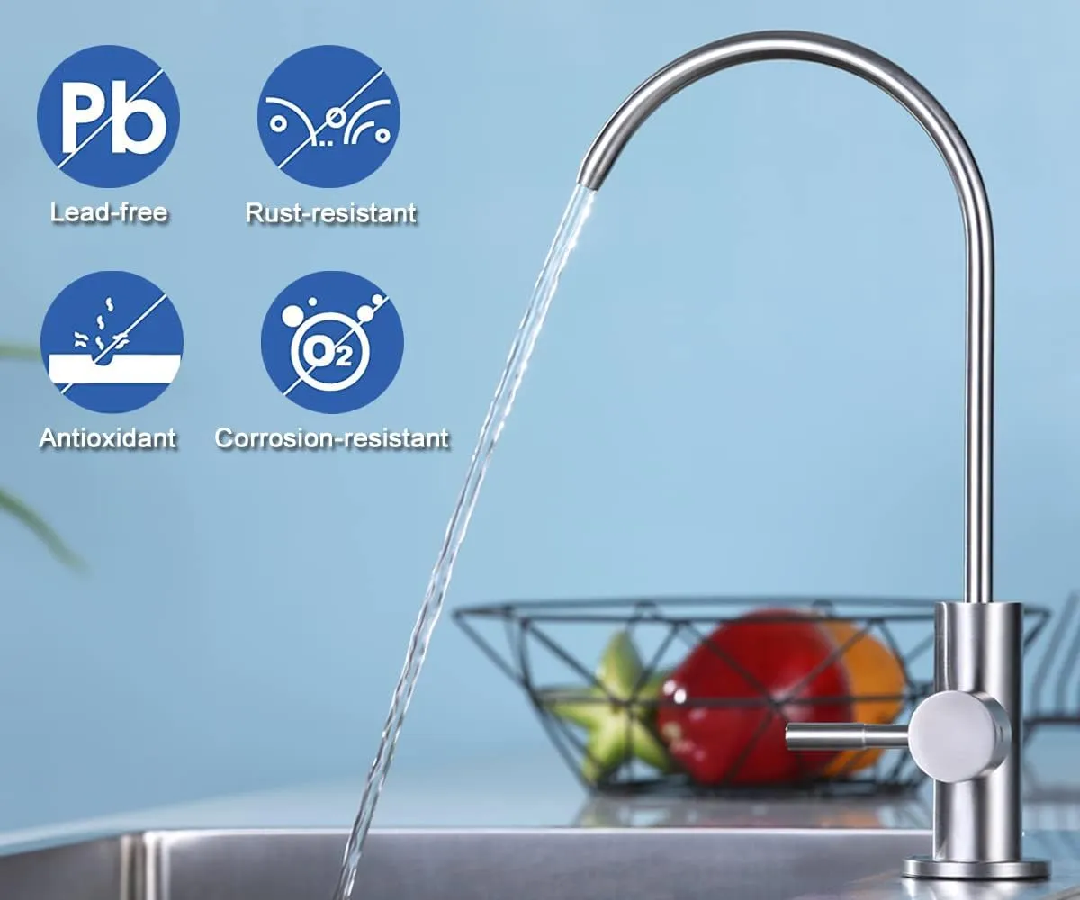 ESOW Kitchen Water Filter Faucet, 100% Lead-Free Drinking Water Faucet Fits Most Reverse Osmosis Units or Water Filtration System in Non-Air Gap, Stainless Steel 304 Body Brushed Nickel Finish