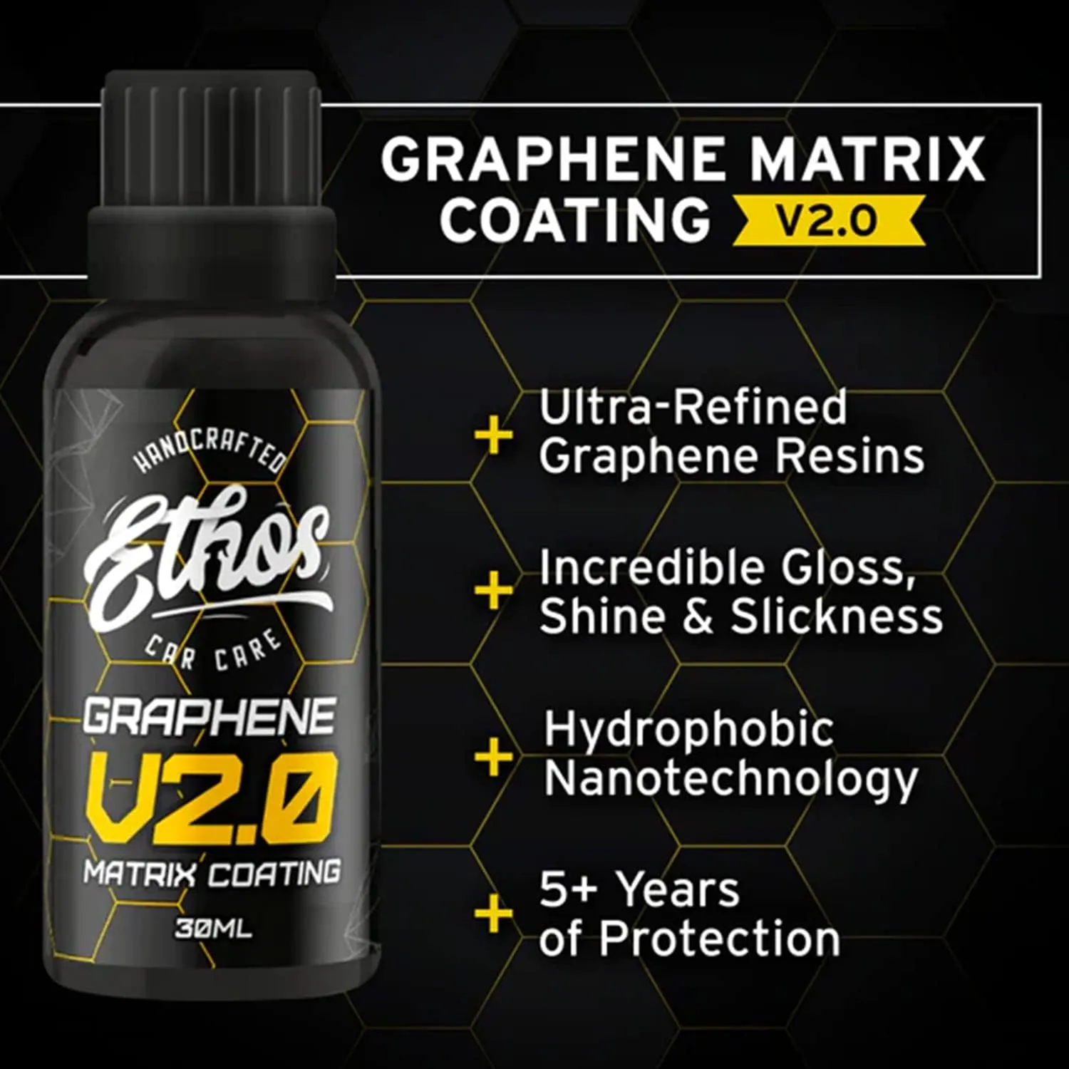 Ethos Handcrafted Car Care Graphene Matrix Coating with Applicator - Graphene Ceramic Coating | 5  Years of Protection | Incredible Hydrophobic - Revolutionary Graphene Nanotechnology
