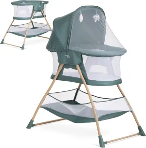 Evolur Cozy Dreamer Bassinet in Green, Baby Bassinet Comes with Mosquito Net & Canopy, with Spacious Storage, Lightweight, Foldable, Easy to Carry